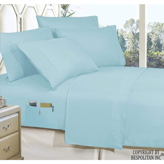 Elegant Comfort 4-Piece FULL- Smart Sheet Set! Soft 1800 Series Wrinkle and Fade Resistant with Side Storage Pockets on Fitted Sheet, Full, Aqua Blue