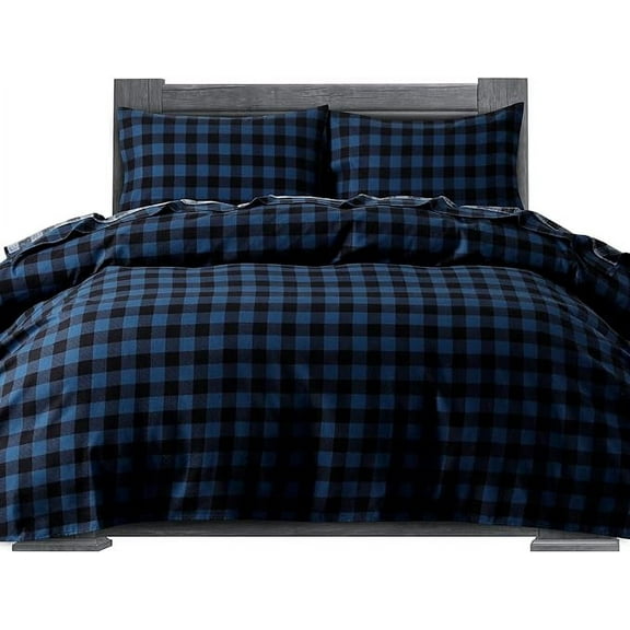 Elegant Comfort 4-Piece Flannel Sheet Set Deep Pocket Fitted Sheet, Flannel Sheets - Twin, Buffalo Check Blue
