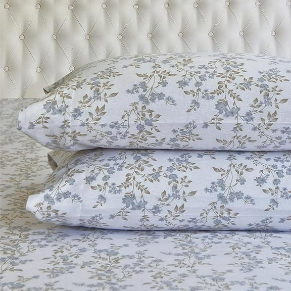 Elegant Comfort 4-Piece Flannel Sheet Set - Holiday Christmas Flannel Sheets, Warm and Cozy Anti-Pill Quality, Deep Pocket Fitted Sheet- King, Maya Flower