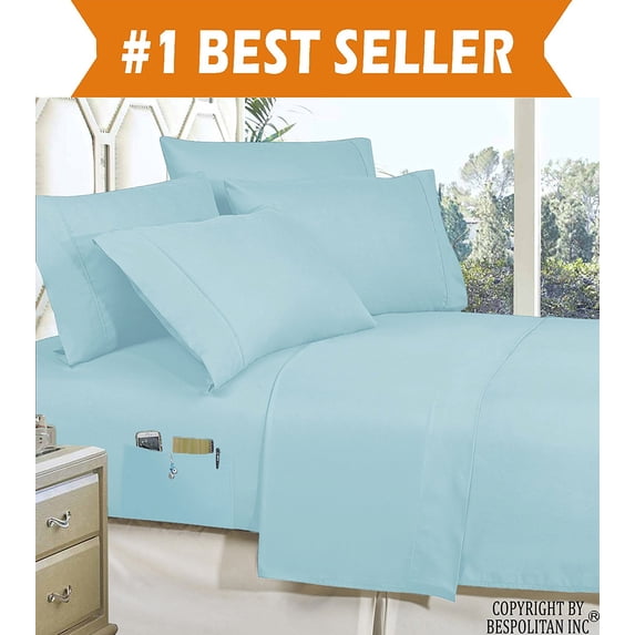 Elegant Comfort 4-Piece KING- Smart Sheet Set! Soft 1500 Series Wrinkle and Fade Resistant with Side Storage Pockets on Fitted Sheet, King, Aqua Blue