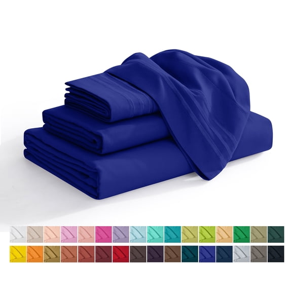 Elegant Comfort 4-Piece Microfiber Bed Sheet Set, Soft & Breathable, Wrinkle & Fade Resistant, Deep Pocket, King, Royal Blue