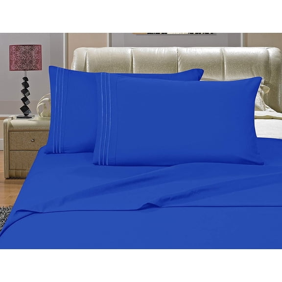 Elegant Comfort 4-Piece Microfiber Bed Sheet Set, Soft & Breathable, Wrinkle & Fade Resistant, Deep Pocket, King, Royal Blue