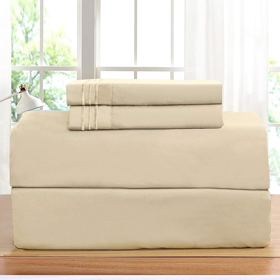 Elegant Comfort 4-Piece Microfiber Sheet Set, Deep Pocket, Wrinkle Resistant & Fade Resistant, Twin, Vanilla Cream