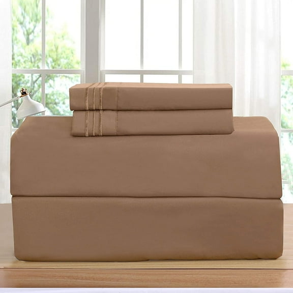 Elegant Comfort 4-Piece Microfiber Sheet Set, Ultra Soft, Deep Pocket, Breathable, Wrinkle Resistant Bedding, California King, Desert Sand