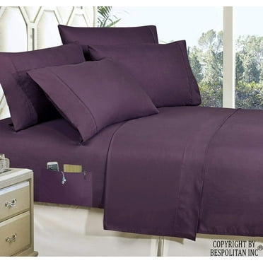 Elegant Comfort 4-Piece QUEEN- Smart Sheet Set! Luxury Soft 1800 Thread Count Egyptian Quality Wrinkle and Fade Resistant with Side Storage Pockets on Fitted Sheet, Queen, Eggplant-Purple