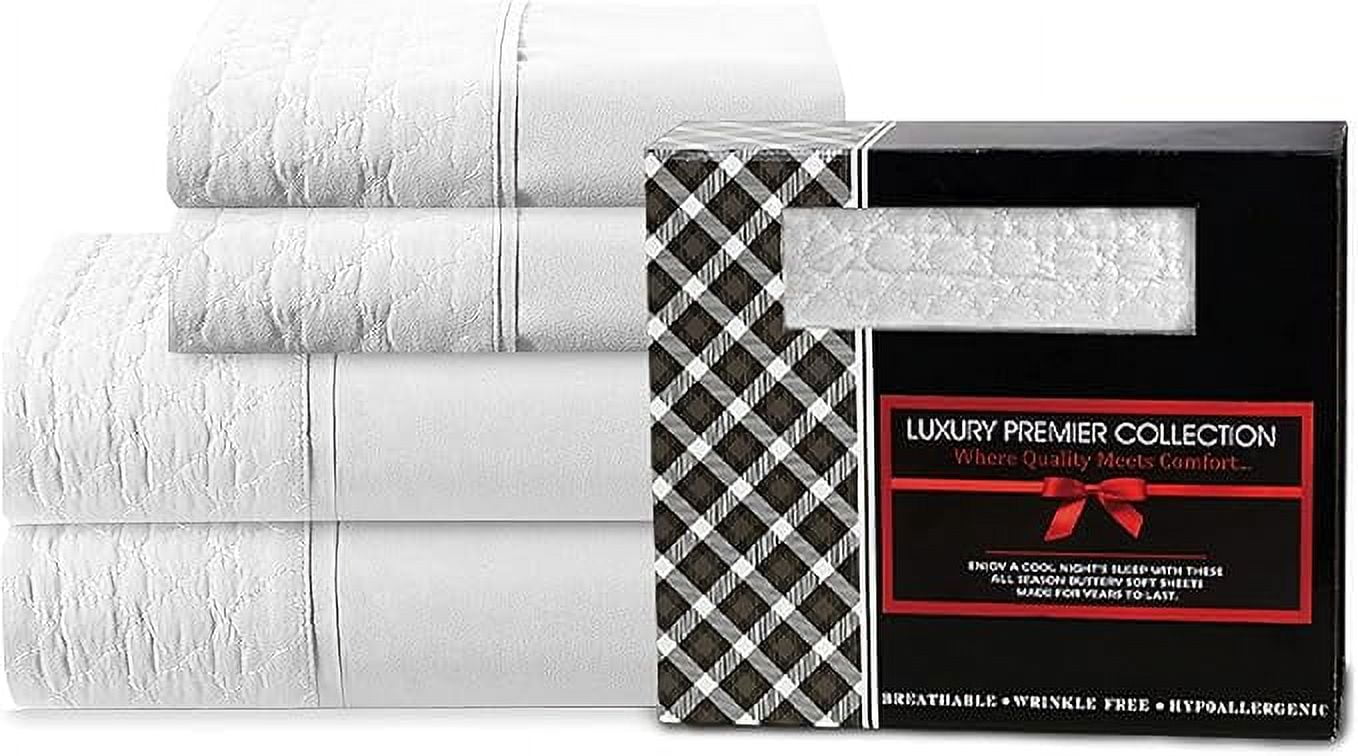 Elegant Comfort 4-Piece Quilted Bed Sheet Set - Gift Box - 1500 Series Softness - Wrinkle Resistant - All Around Elastic Fitted Sheet, Deep Pocket, Twin, White