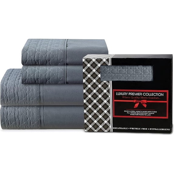 Elegant Comfort 4-Piece Quilted Bed Sheet Set - Gift Box - 1500 Thread Count Quality Softness - Wrinkle Resistant - All Around Elastic Fitted Sheet, Deep Pocket, Twin, Gray