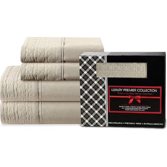 Elegant Comfort 4-Piece Quilted Bed Sheet Set - Gift Box - 1500 Thread Count Quality Softness - Wrinkle Resistant - All Around Elastic Fitted Sheet, Deep Pocket, Queen, Cream