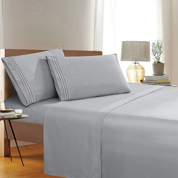 Elegant Comfort 4-Piece Sheet Set - Soft Microfiber, Deep Pocket, Queen, Silver