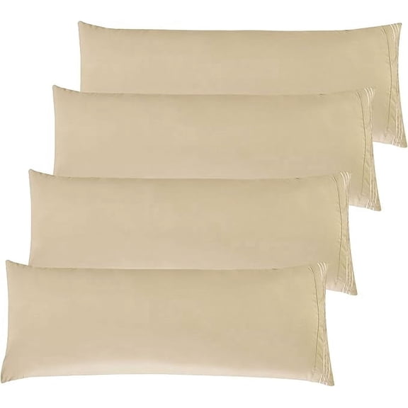 Elegant Comfort 4-Piece Solid Microfiber Pillowcase Set, 1500 Hotel Quality, Wrinkle & Stain Resistant, Soft & Smooth Weave, Body Pillowcase, Cream