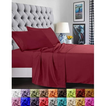 Elegant Comfort 4 Pieces Bed Sheet set Flat,Fitted and 2 PilloCases- - California King Burgundy