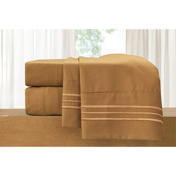 Elegant Comfort 5 Piece Bed Sheets Split King Brown Texture 1500 Thread Count Polyester