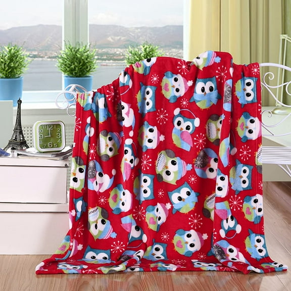 Elegant Comfort 50 x 60 Blanket Gift Christmas Throw, (Christmas Owls), 50 x 60inch