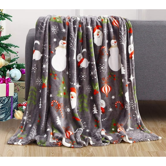 Elegant Comfort 50 x 60 Blanket Gift Christmas Throw, (Santa Snowman Gray)