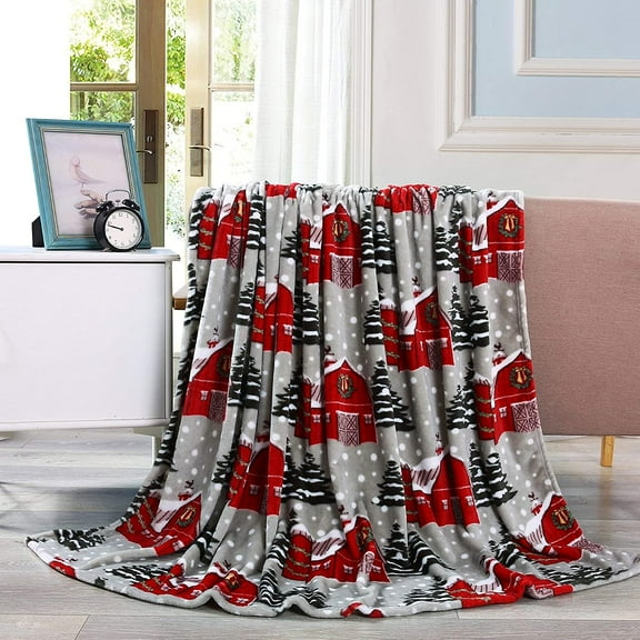 Elegant Comfort 50 x 60 Blanket Gift Christmas Throw, (Snowy Barn), 50 x 60 inch