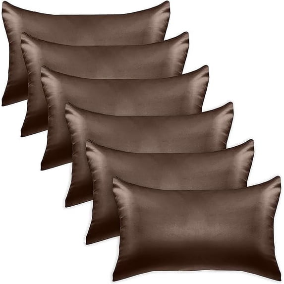 Elegant Comfort 6-PACK Cooling Viscose Satin Pillowcase Set with Hidden Zipper closure, Silky Smooth for Hair and Skin Care Standard/Queen,Chocolate Brown