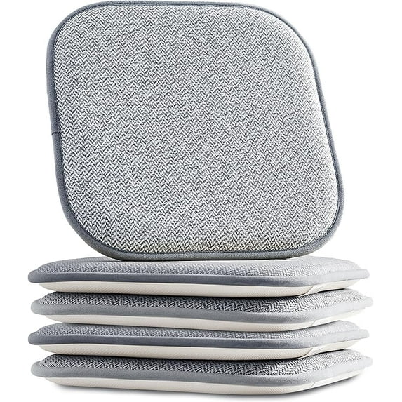 Elegant Comfort 6 Pack Chair Cushion Covers - Skid-Proof Rubber Backing - 16 x 16 Inch - Thick Dining Square Shape Seat Covers - Comfortable Textured Chair Pads with Ties - Chevron Pattern, Gray
