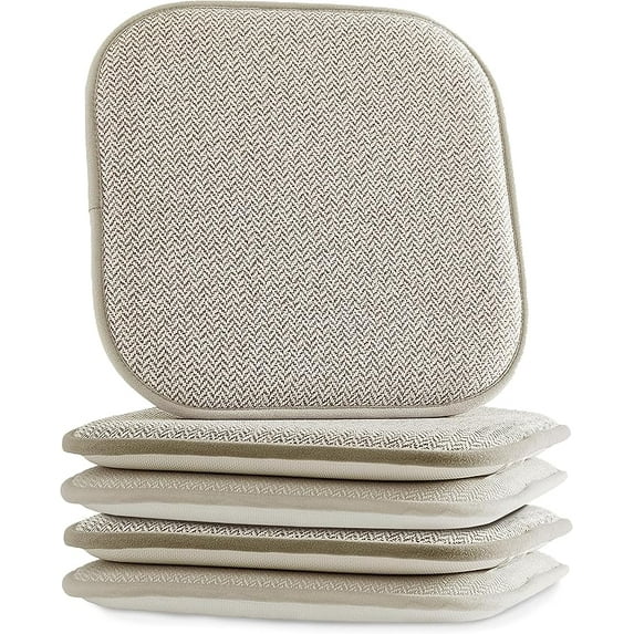 Elegant Comfort 6 Pack Chair Cushion Covers - Skid-Proof Rubber Backing - 16 x 16 Inch - Thick Dining Square Shape Seat Covers - Comfortable Textured Chair Pads with Ties - Chevron Pattern, Beige