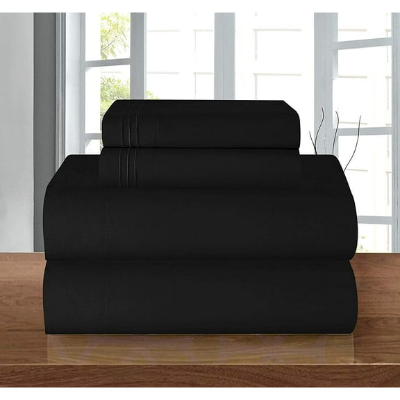 Elegant Comfort 6-Piece Bed Sheets - Microfiber 1500 Thread Count, Full Black