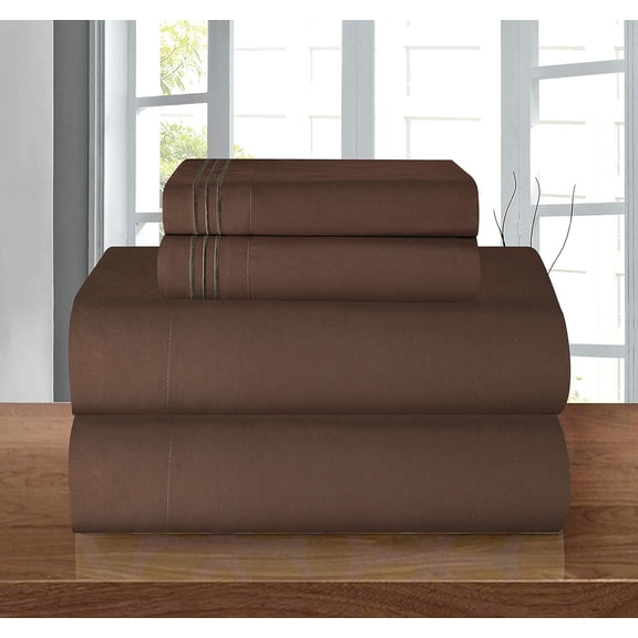 Elegant Comfort 6-Piece Bed Sheets - Microfiber 1500 Thread Count, King Chocolate Brown