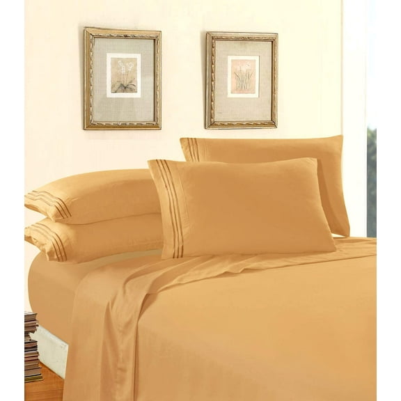 Elegant Comfort 6-Piece Bed Sheets - Microfiber 1500 Thread Count, Queen Gold