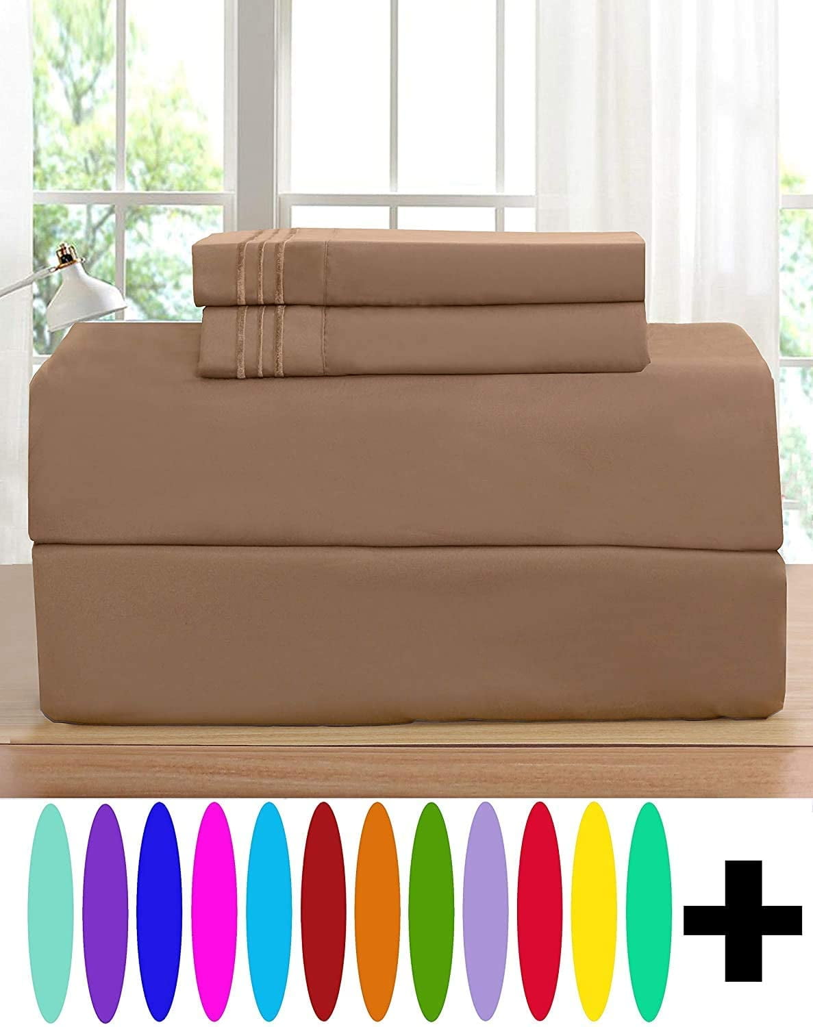 Elegant Comfort, 6 Piece, Bed Sheets, Queen, Gray, Solid Print, 1500 Thread Count, Polyster