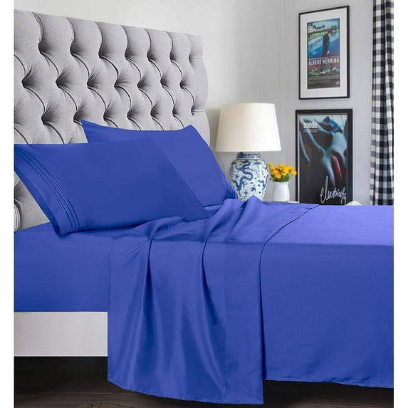 6 Piece Bed Sheets ,Flat Sheet,Fitted and Pillowcase 1800 Series Bed Sheet set-California King Royal Blue