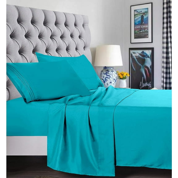 6 Piece Bed Sheets ,Flat Sheet,Fitted and Pillowcase 1800 Series Bed Sheet set-California King Turquoise