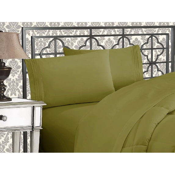 Elegant Comfort 6 Piece Bed Sheets Full Green Solid 1800 Thread Count