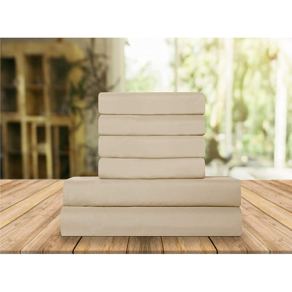 Elegant Comfort, 6 Piece, Bed Sheets, Full, Linen Cream, Solid Sheet Set, 1500 Thread Count, Polyster,Microfiber