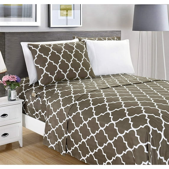 Elegant Comfort 6 Piece Bed Sheets Full White Quatrefoil 1500 Series Polyester