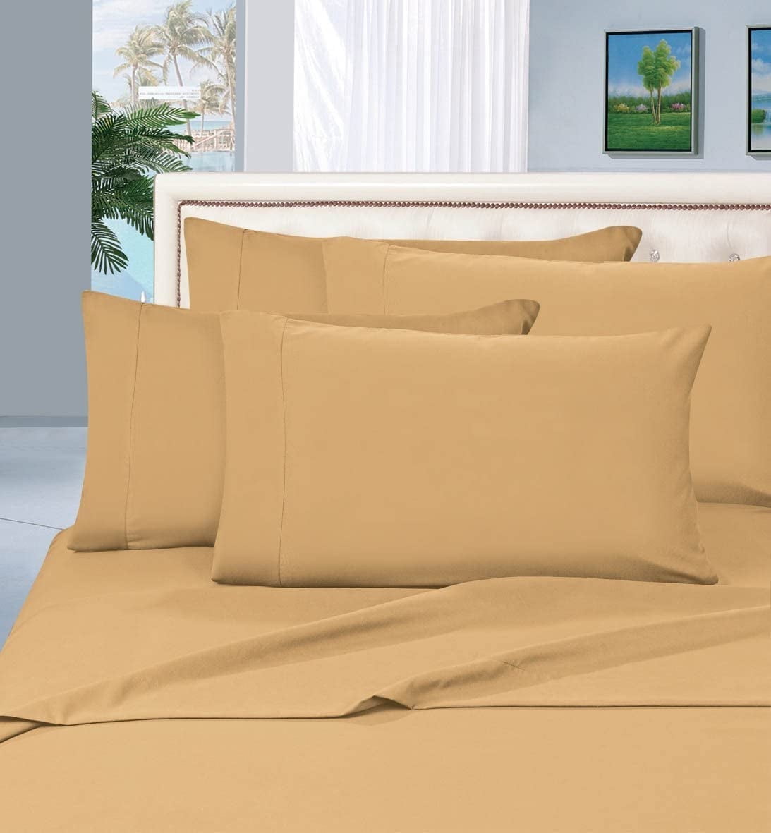 Elegant Comfort, 6 Piece, Bed Sheets, King, Gold, Solid Print, 1800 Thread Count, Polyester