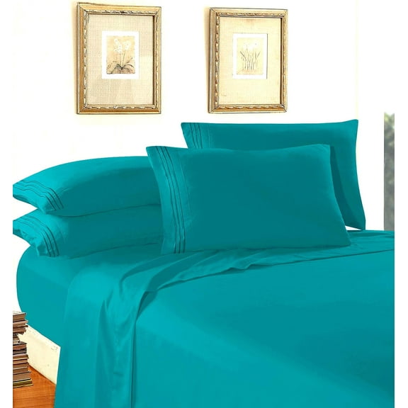Elegant Comfort 6-Piece Bed Sheets - Microfiber 1500 Thread Count, California King Turquoise
