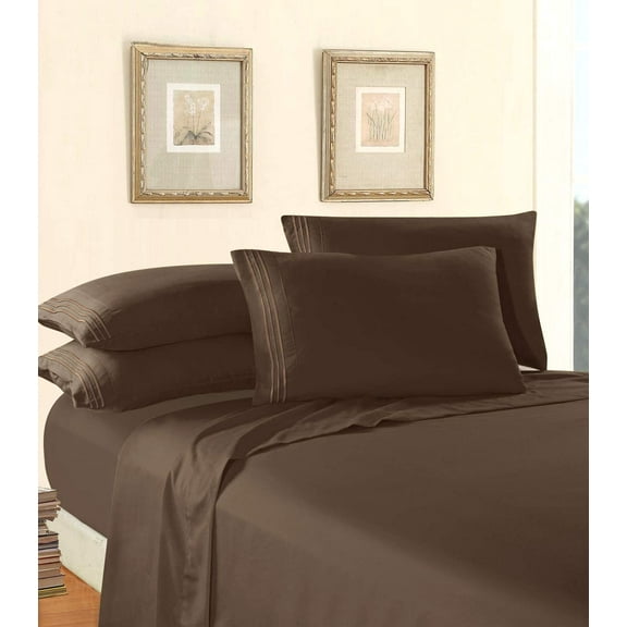 Elegant Comfort 6-Piece Bed Sheets - Microfiber 1500 Thread Count, Queen Chocolate Brown