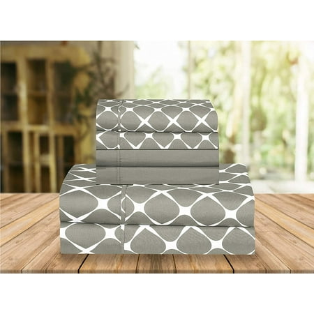 Elegant Comfort 6 Piece Bed Sheets Polyester California King Bloomingdale Grey