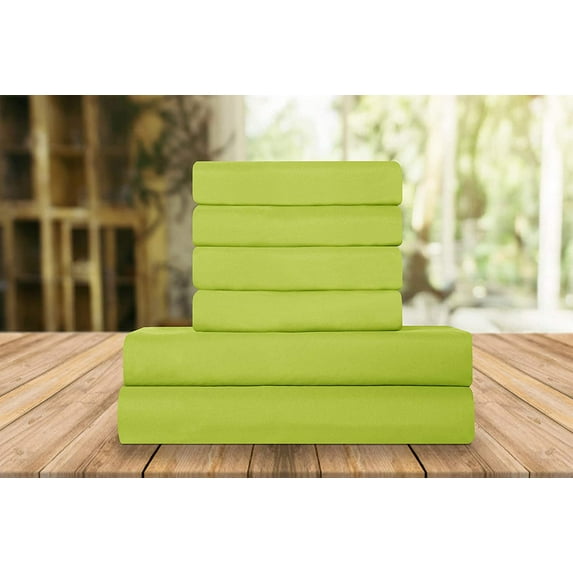 Elegant Comfort 6 Piece Bed Sheets Polyester California King Neon Green Solid Sheet Set