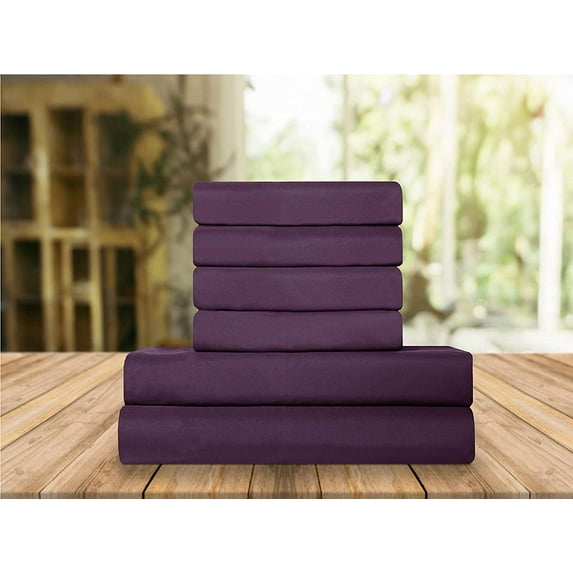Elegant Comfort 6 Piece Bed Sheets Polyester California King Sangria Purple Solid Sheet Set