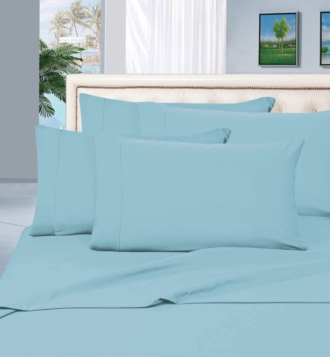 Elegant Comfort 6 Piece Bed Sheets Polyester Full Blue 1500 Series