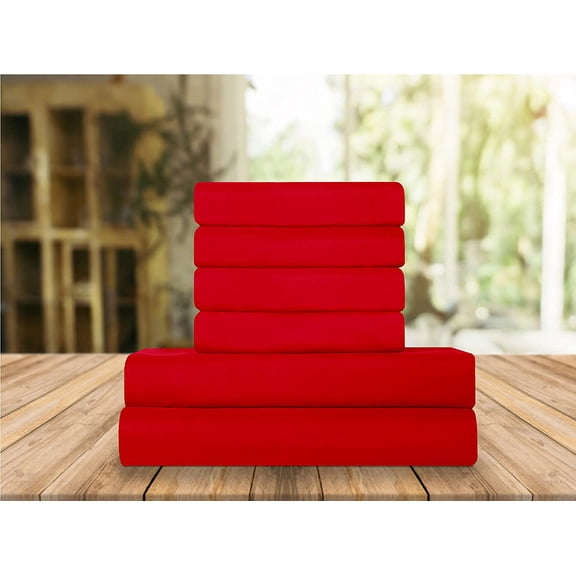 Elegant Comfort 6 Piece Bed Sheets Polyester Full Candy Apple Red Solid Sheet Set