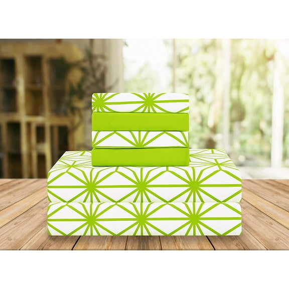 Elegant Comfort 6 Piece Bed Sheets Polyester Full Cube Lime Green Cube