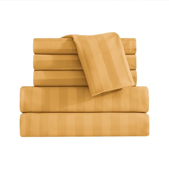 Elegant Comfort 1500 Series Stripe Bed Sheet Set, 6 Piece, Ultra Soft Microfiber, Deep Pocket, Wrinkle & Fade Resistant, Full, Gold