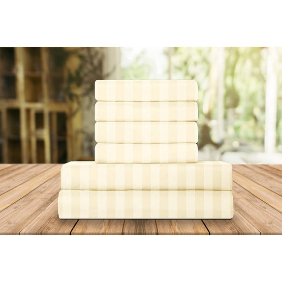 Elegant Comfort 6 Piece Bed Sheets Polyester Full Stripe Linen Cream Stripe Sheet Set