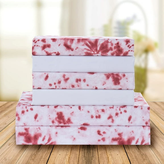 Elegant Comfort 6-Piece Set, 1500 Series, Spiral Tie-DyeSheet Set Full, Burgundy Cherry