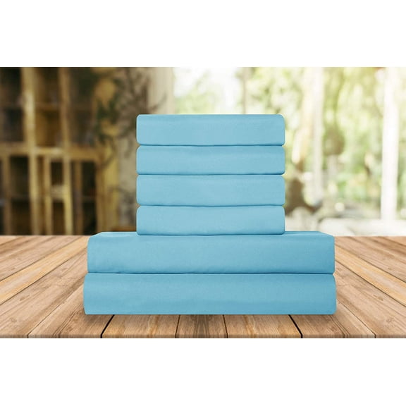 Elegant Comfort 6 Piece Bed Sheets Polyester King Aqua Blue Solid Sheet Set