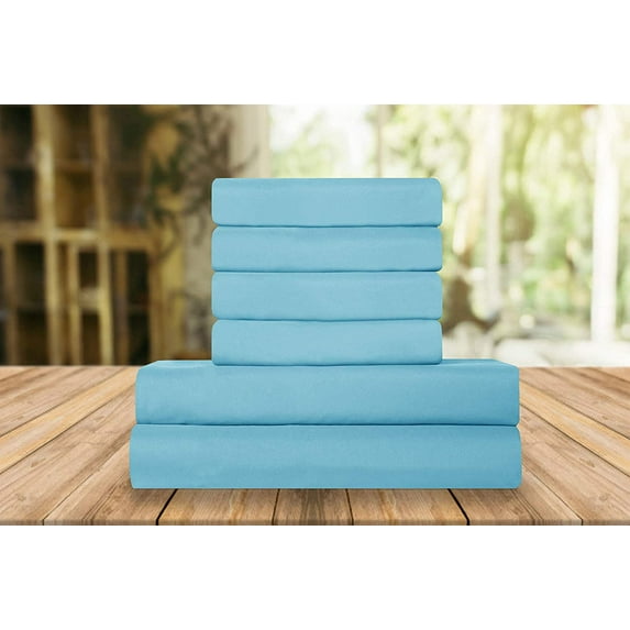 Elegant Comfort 6 Piece Bed Sheets Polyester King Aqua Blue Solid Sheet Set