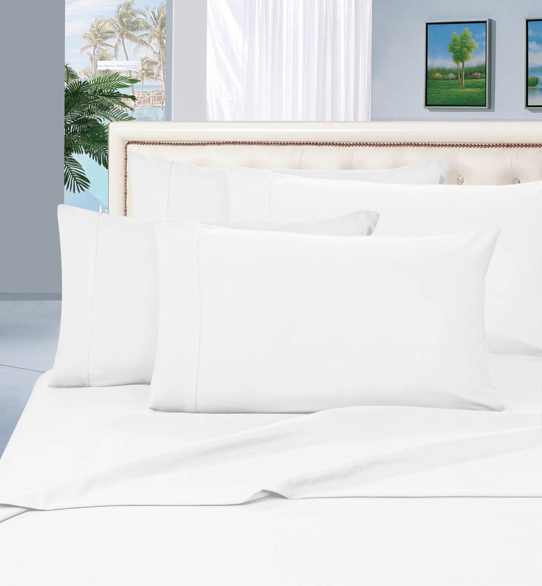 Elegant Comfort 6 Piece Bed Sheets Polyester King Blue Solid 1500 Thread Count