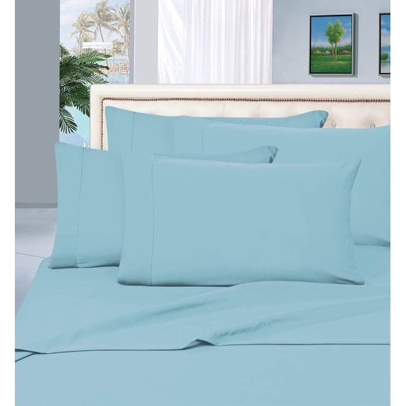 Elegant Comfort 6 Piece Bed Sheets Polyester King Blue Solid 1500 Thread Count