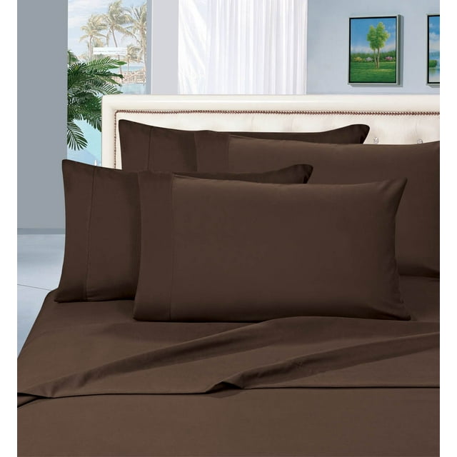 Elegant Comfort 6 Piece Bed Sheets Polyester King Brown Solid 1500 Thread Count