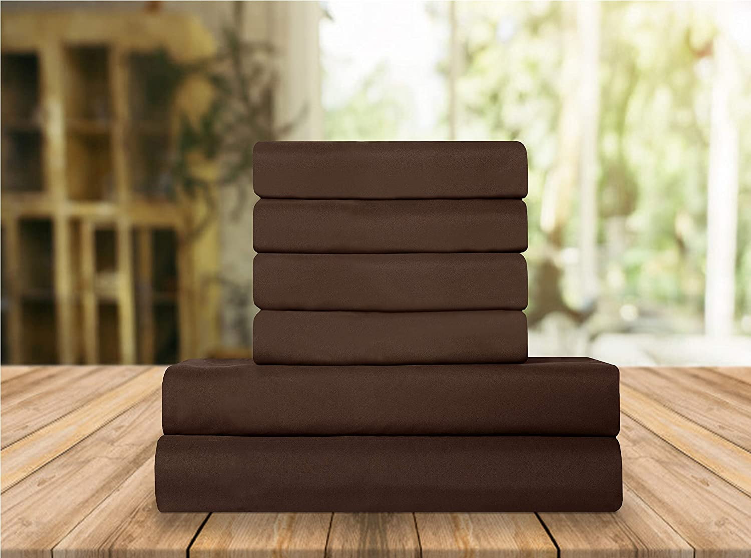 Elegant Comfort 6 Piece Bed Sheets Polyester King Espresso Brown Solid