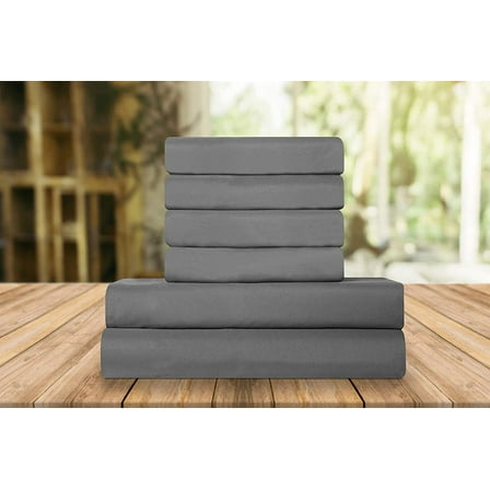 Elegant Comfort 6 Piece Bed Sheets Polyester King Platinum Grey Solid Sheet Set